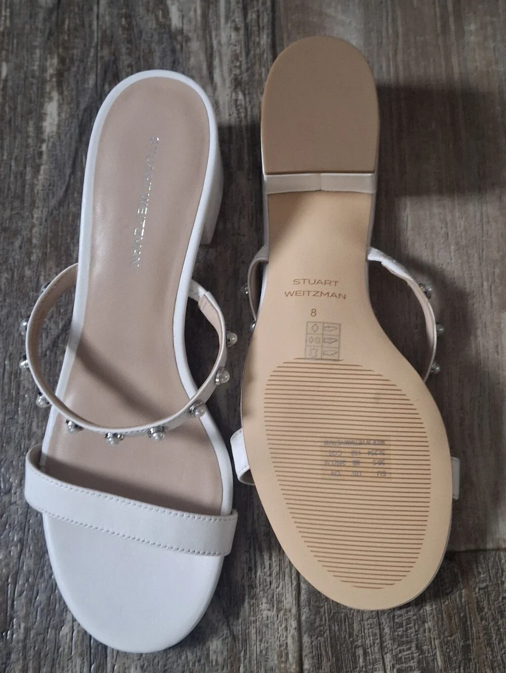 Stuart Weitzman White Embellished Slide Sandals